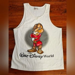 Vintage Walt Disney World Grumpy Tank Top Size Medium White Graphic Cotton Mens